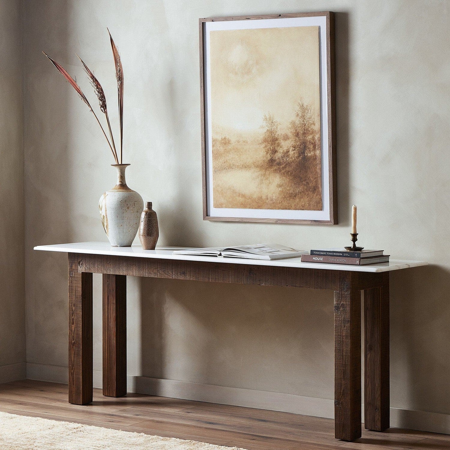 Jessa Console Table - Honed White Marble