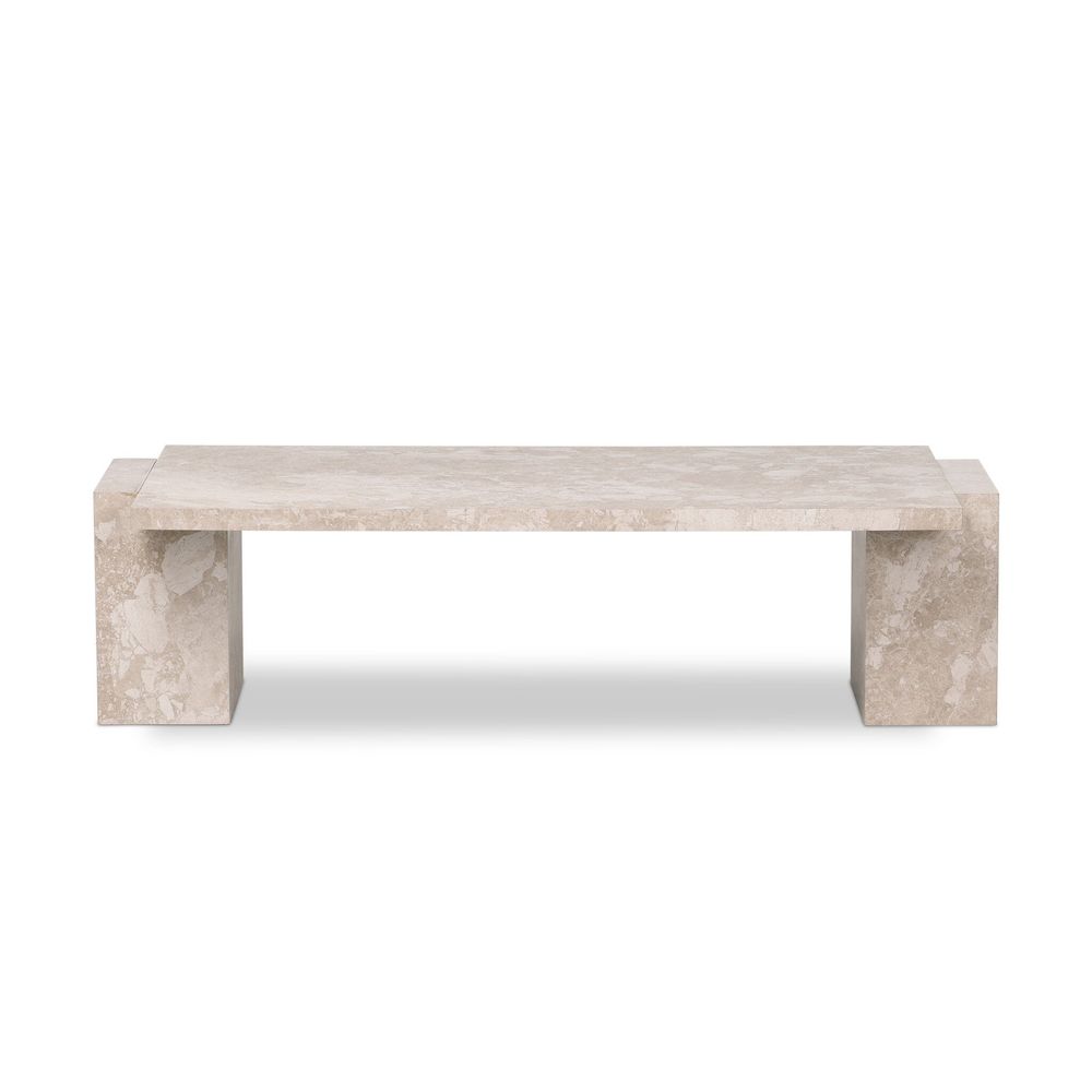 Romano Coffee Table, shown in beige and warm taupe with marble and a solid stone slab top.