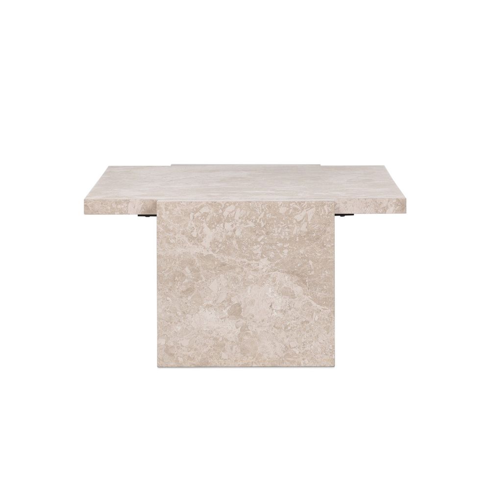 Additional view of Romano Coffee Table in beige and warm taupe, featuring honed finish and a solid stone slab top.