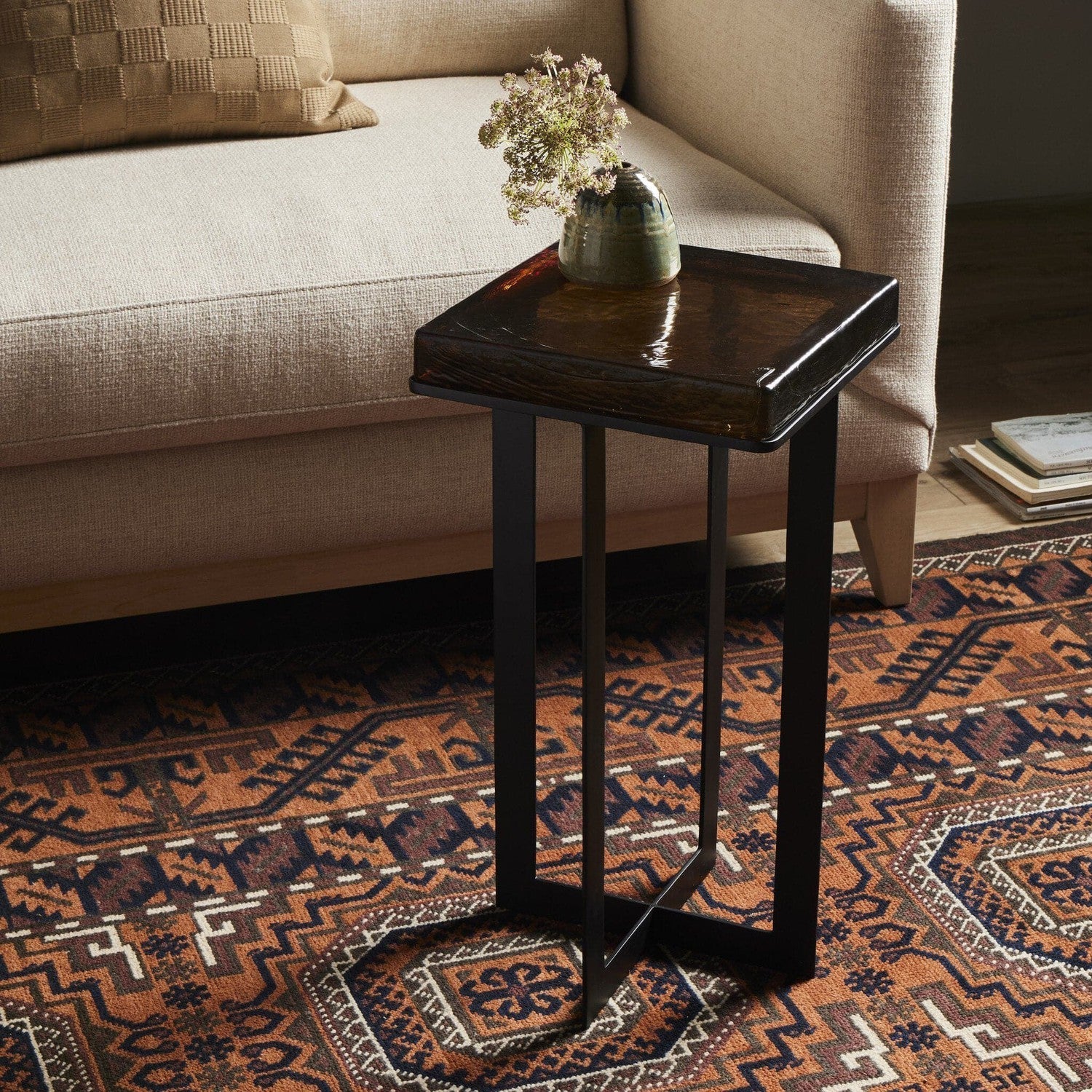 Giselle End Table - Amber Cast Glass