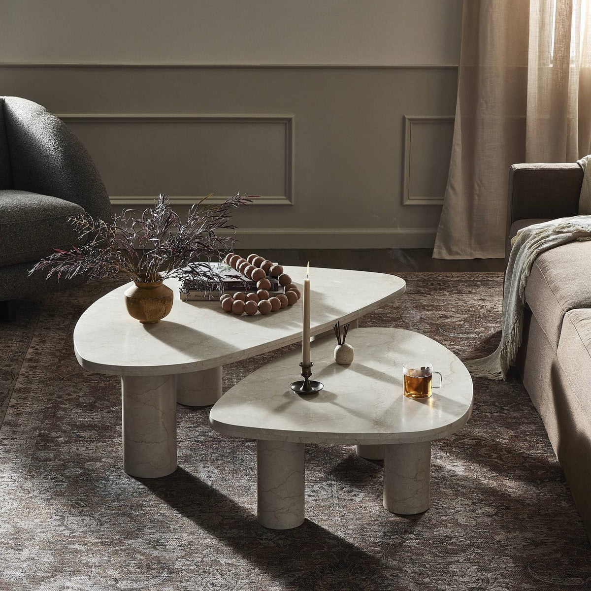 Zion Coffee Table Set - Cream Marble