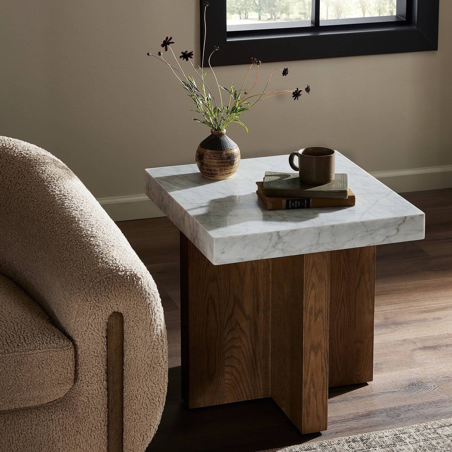 Bellamy End Table - White Carrara Marble