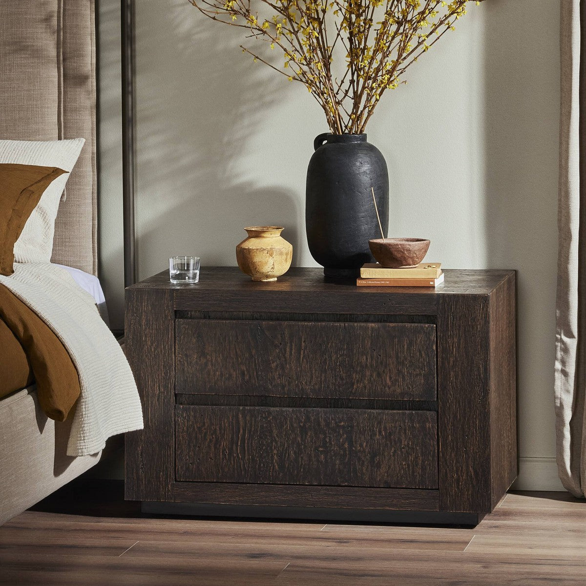 Abaso Nightstand - Ebony Rustic Wormwood Oak