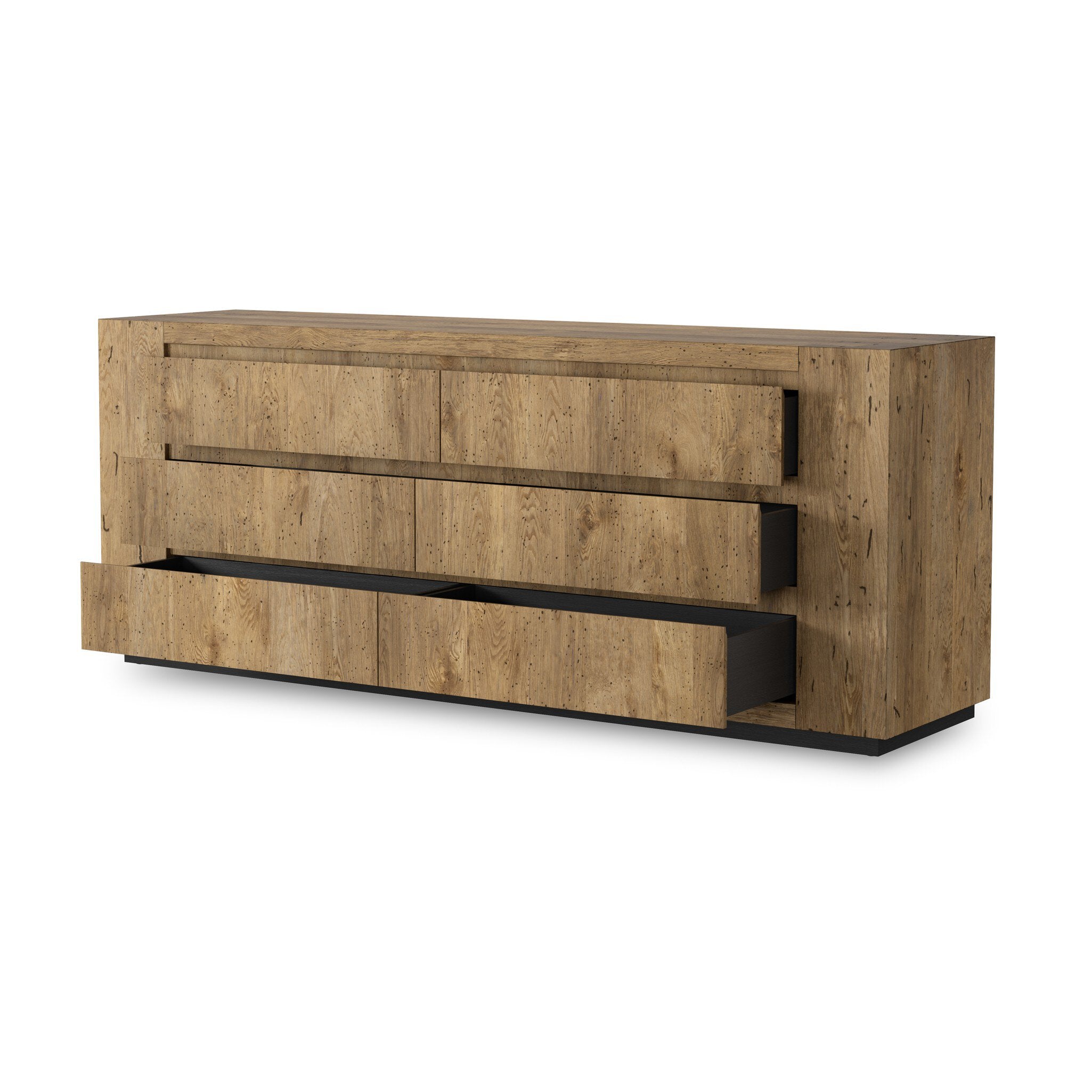 Abaso 6-Drawer Dresser - Rustic Wormwood Oak - Brown, Black