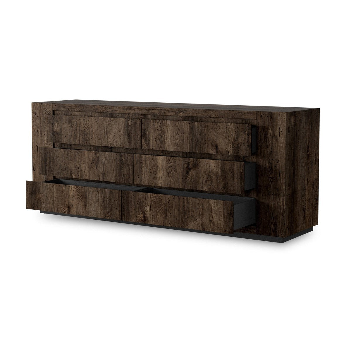 Abaso 6-Drawer Dresser - Ebony Rustic Wormwood Oak - Dark Brown, Black