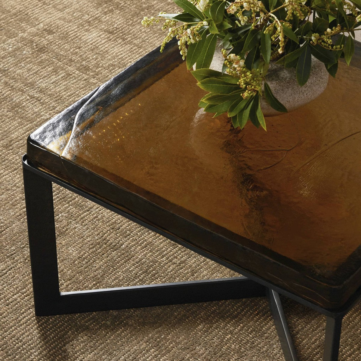 Lennie Cast Glass Bunching Table - Amber Cast Glass