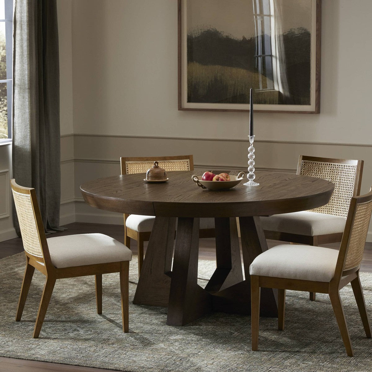 Zelda Round Extension Dining Table - Fawn Oak Veneer - Brown