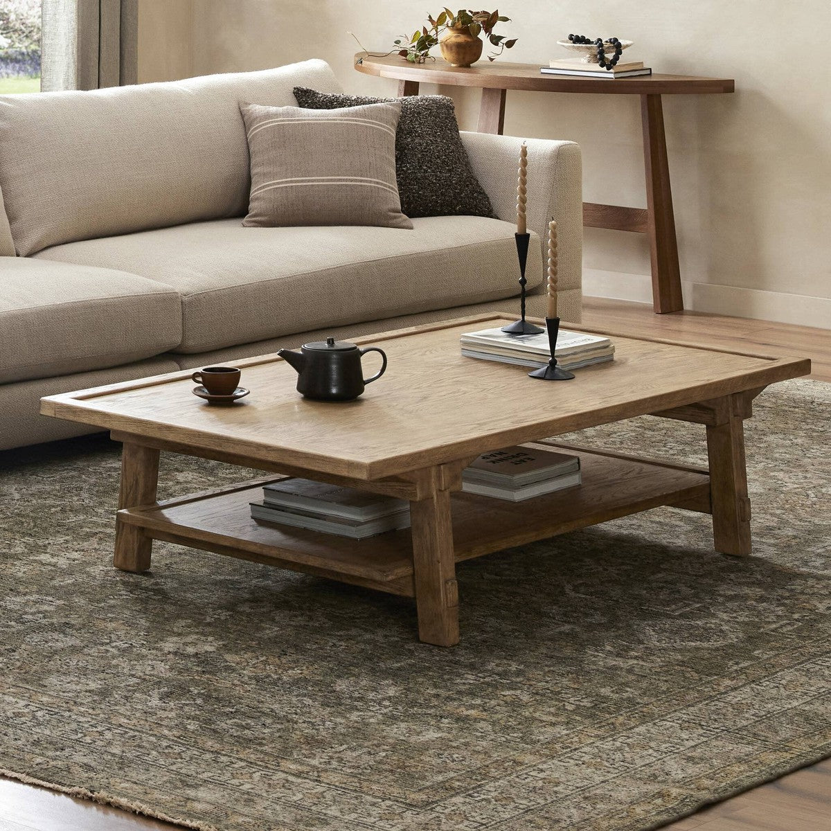 Trinity Coffee Table - Distressed Light Oak - Light Brown