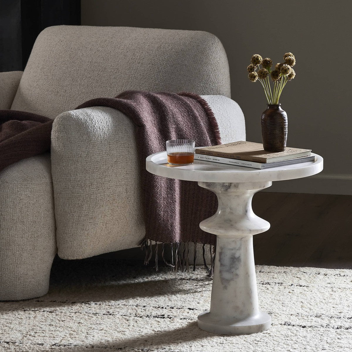 Skylar End Table - Polished White Marble