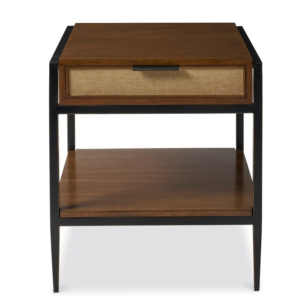 Additional view of Raffia Rectangular Side Table in medium walnut brown and black.