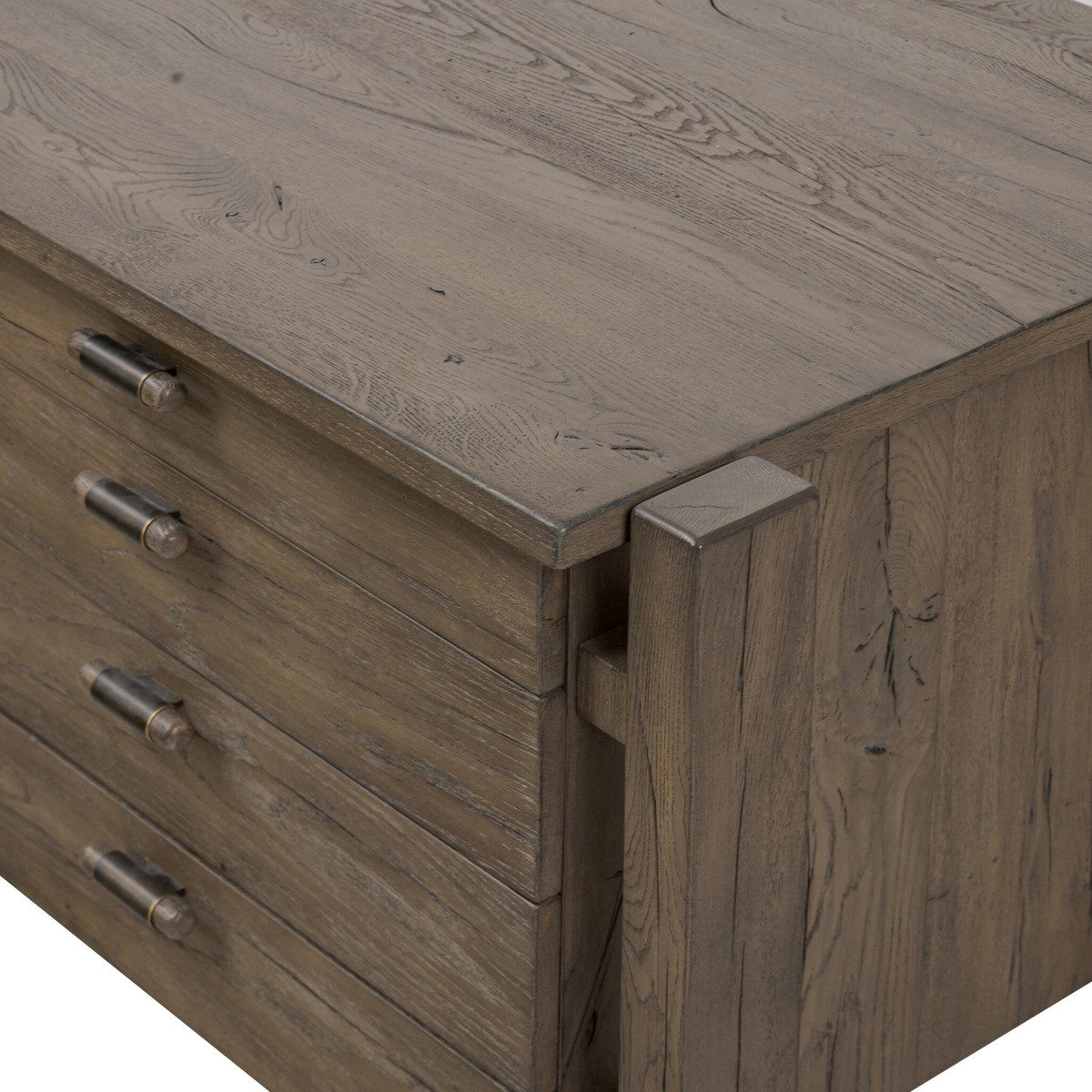 Marcela Desk - Grey Reclaimed French Oak - Grey, Brass