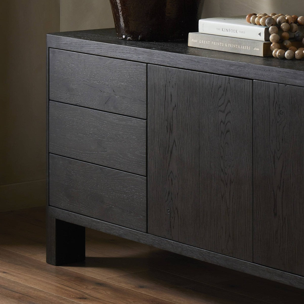 Noeline Media Console - Smoked Black Oak Veneer - Black