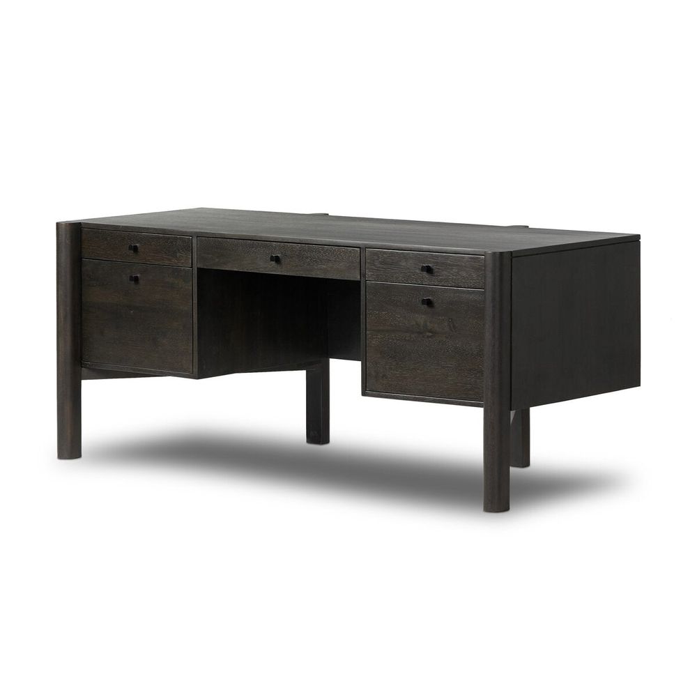 Additional view of Reza Desk, featuring matte finish, solid wood, parawood, and central kneehole for seated work.