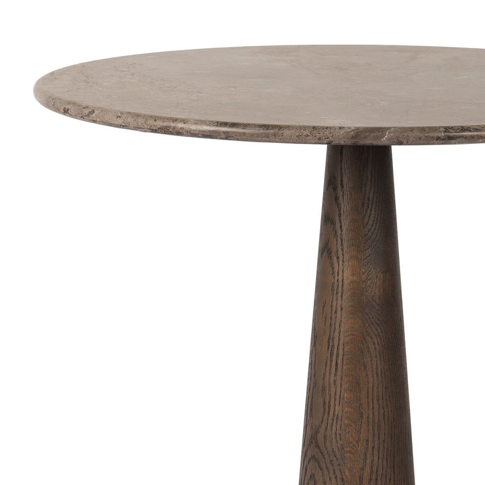 Additional view of Goetz Counter Table in dark brown and warm grey, featuring honed finish and a pedestal base.