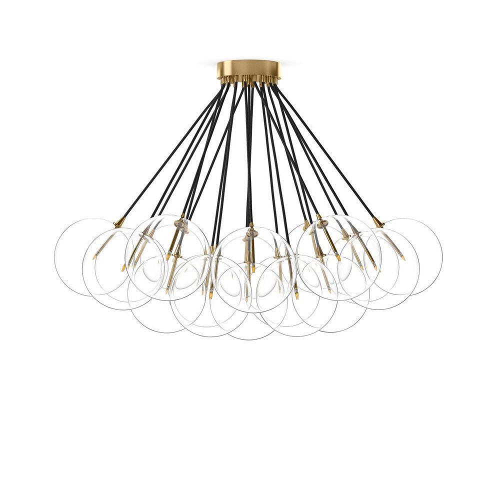 Nimbus Chandelier, shown in clear and brass gold with glass, brass, and a ceiling-mounted canopy.