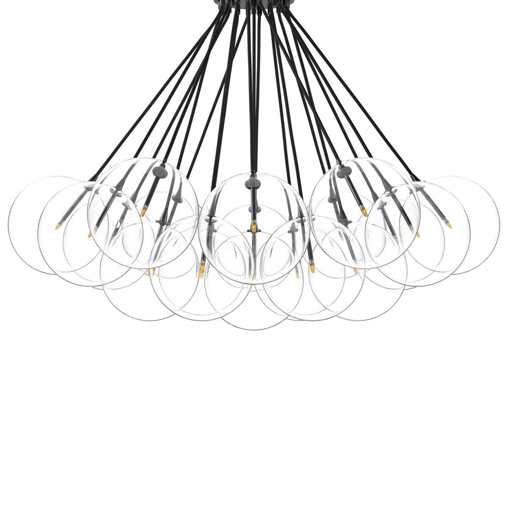 Additional view of Nimbus Chandelier in clear and black, featuring transparent finish and a ceiling-mounted canopy.