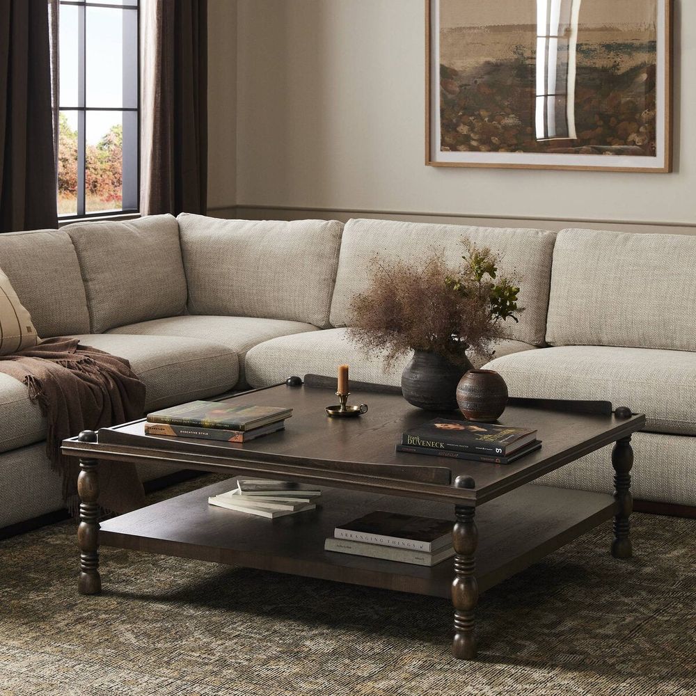 Additional view of Umair Coffee Table: Espresso Oak, featuring stained finish, wood, oak, and lower open storage shelf.