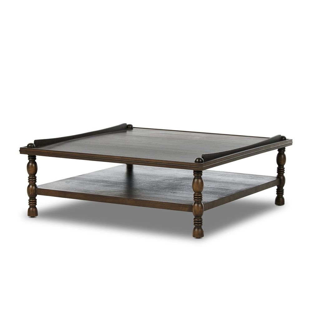 Umair Coffee Table: Espresso Oak, shown in dark brown and espresso with wood, oak, and lower open storage shelf.