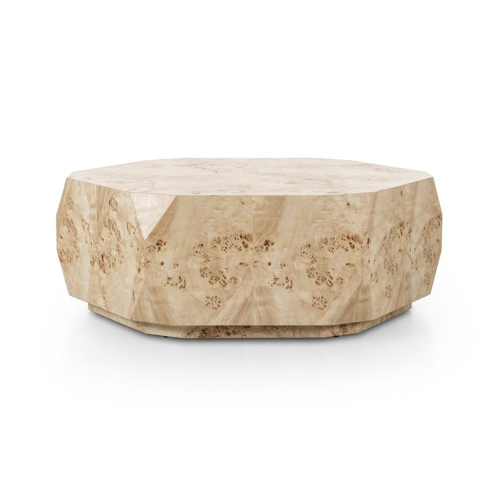 Elena Coffee Table, shown in cream and blonde with poplar burl veneer, wood, and a continuous solid top surface.