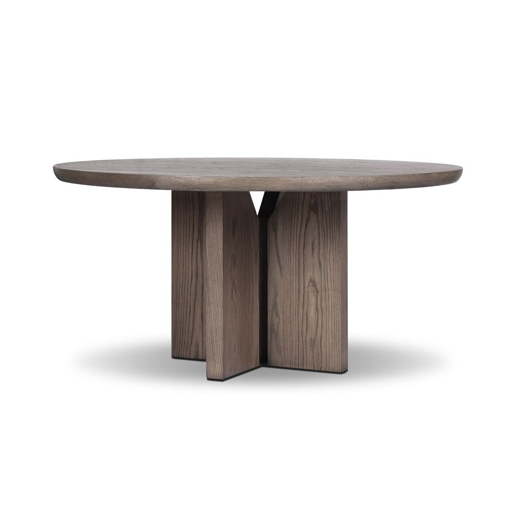 Alternate view of Ernest Round Dining Table, featuring visible open grain, oak veneer, wood, and a round dining surface.