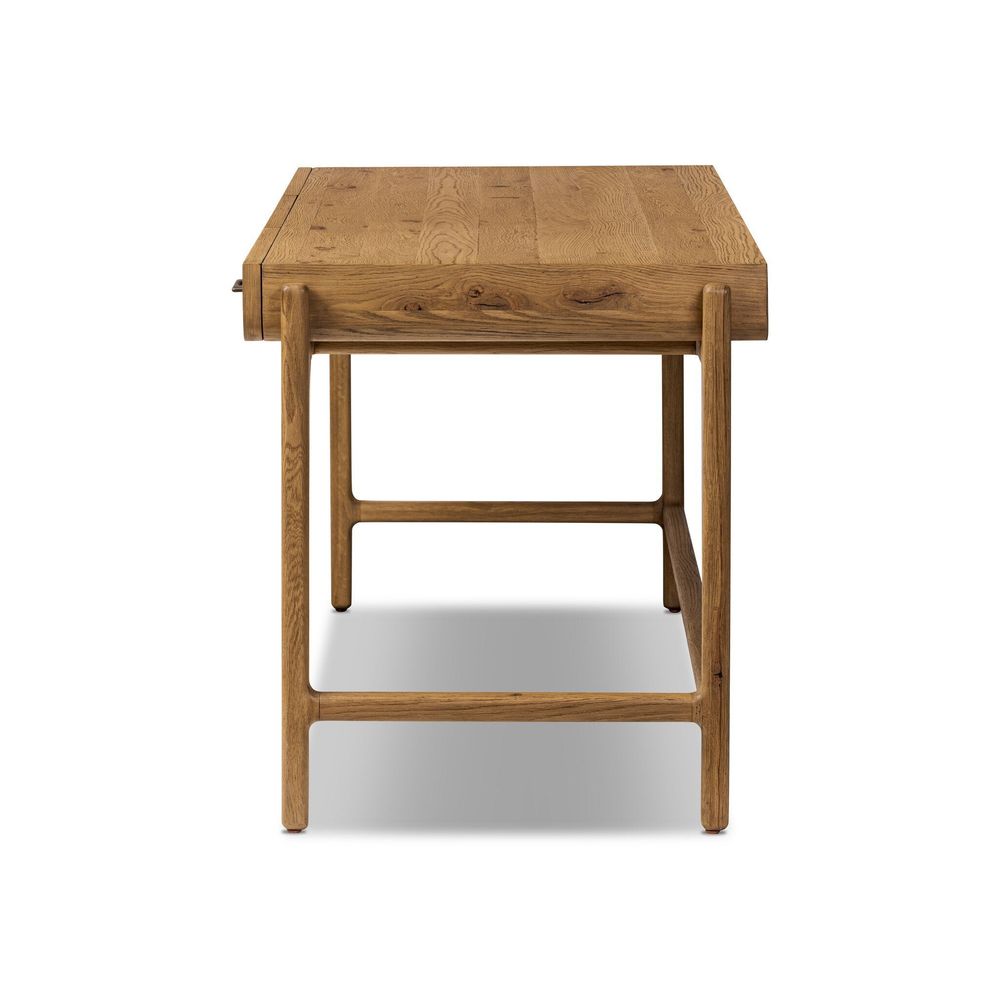 Additional view of Bloomfield Desk in light brown and natural oak, featuring resawn finish and three integrated drawers.