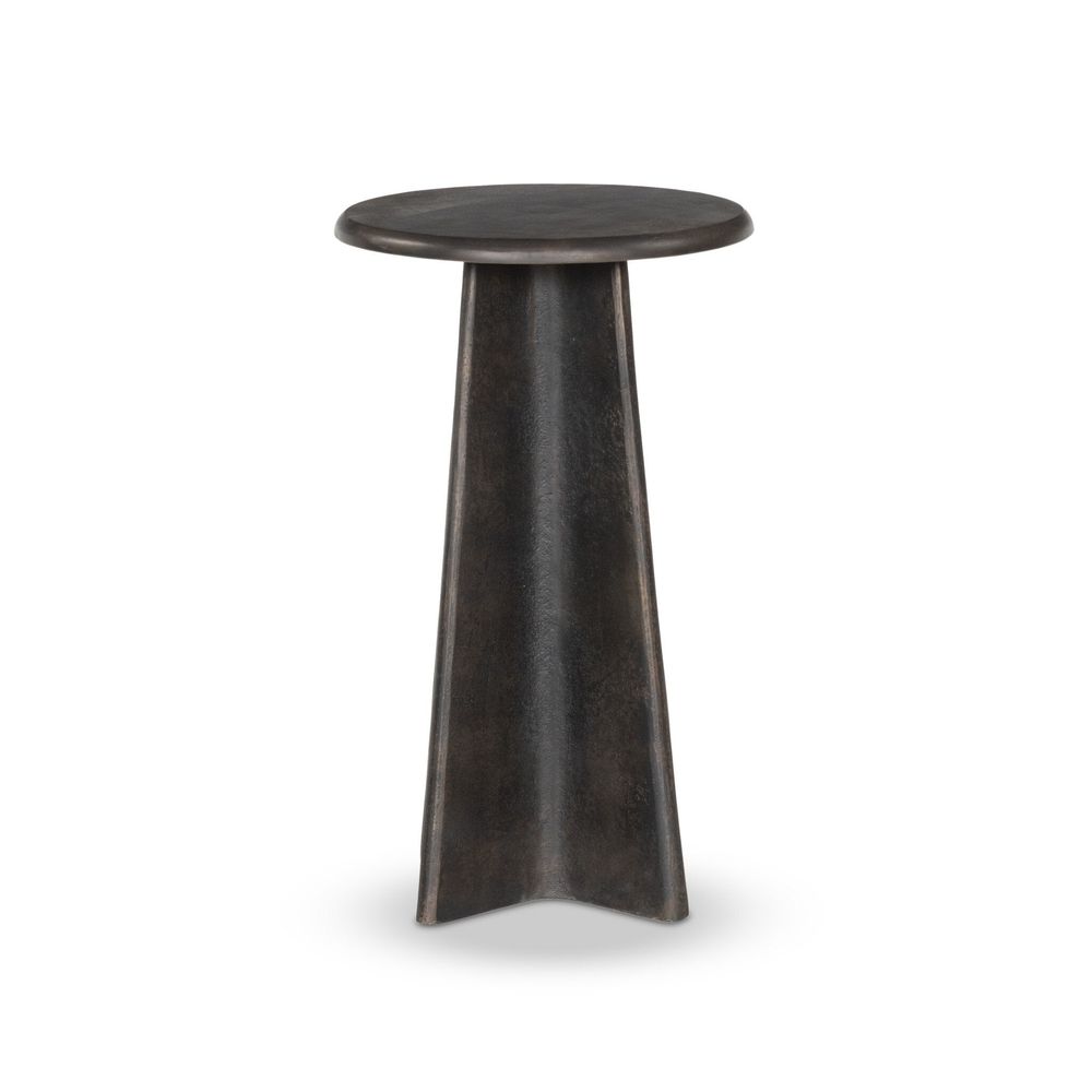 Additional view of Remo End Table in distressed bronze and dark brown, featuring antiqued finish and a compact round top.