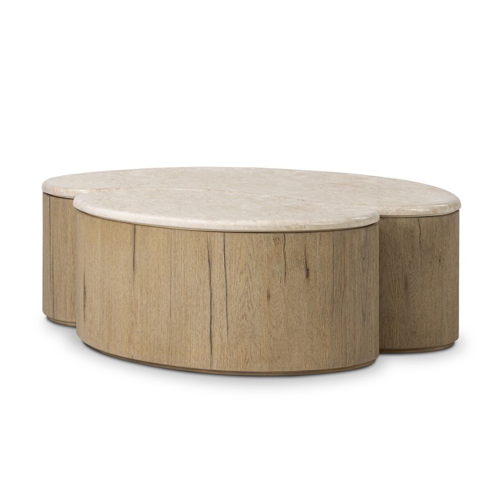 Additional view of Ingrid Coffee Table in light oak beige and cream marble.