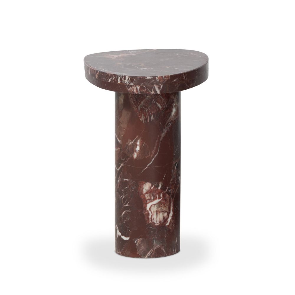 Alternate view of Zion End Table, featuring polished finish, marble, and a solid cylindrical pedestal base.