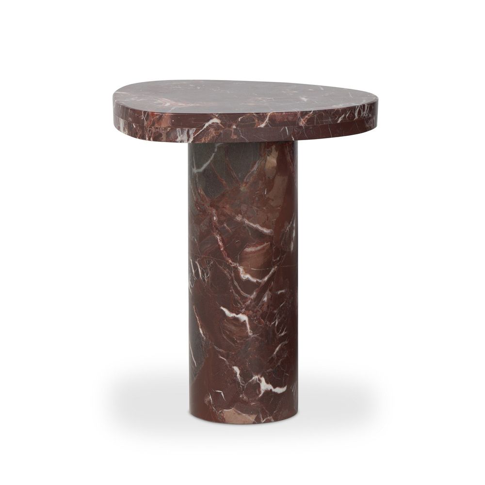 Additional view of Zion End Table, featuring polished finish, marble, and a solid cylindrical pedestal base.