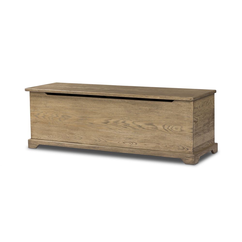 Alternate view of Quintin Trunk, featuring worn oak finish, oak wood, solid wood, and integrated storage.