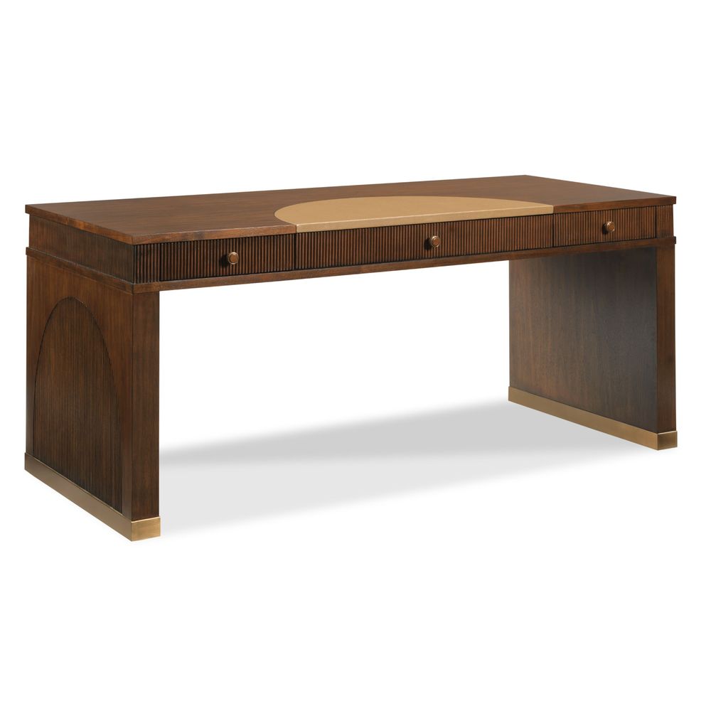 Alternate view of Wilson Desk in walnut brown and tan beige.