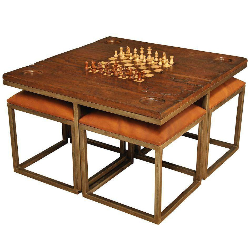 Low Game Table With Four Stools-SARREID-SARREID-25693-Game Tables-1-France and Son