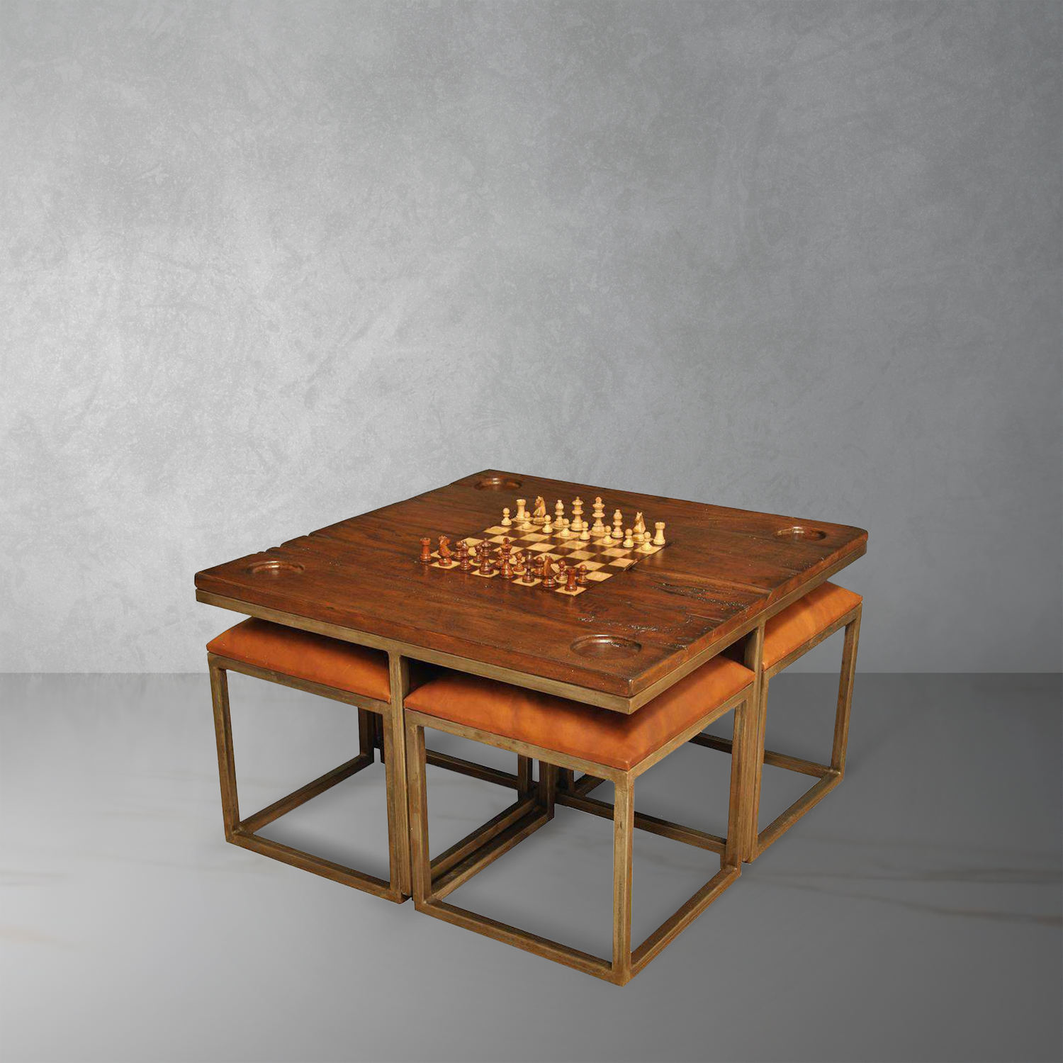 Low Game Table With Four Stools-SARREID-SARREID-25693-Game Tables-1-France and Son