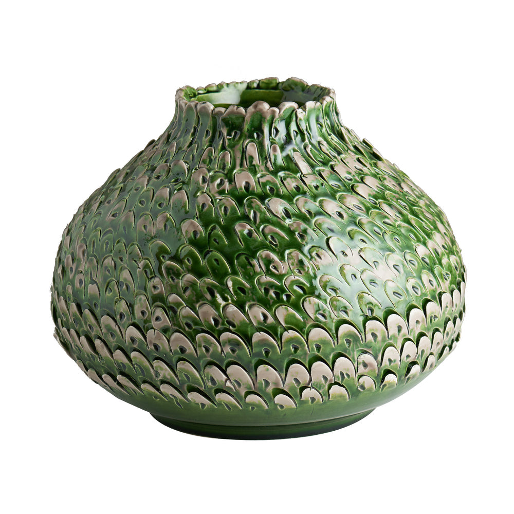 Feathered Vase-ABIGAILS-ABIGAILS-260197-VasesGreen/Gray-Small-4-France and Son