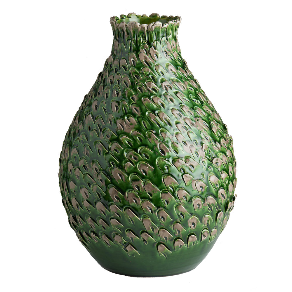 Feathered Vase-ABIGAILS-ABIGAILS-260198-VasesGreen/Gray-Large-1-France and Son