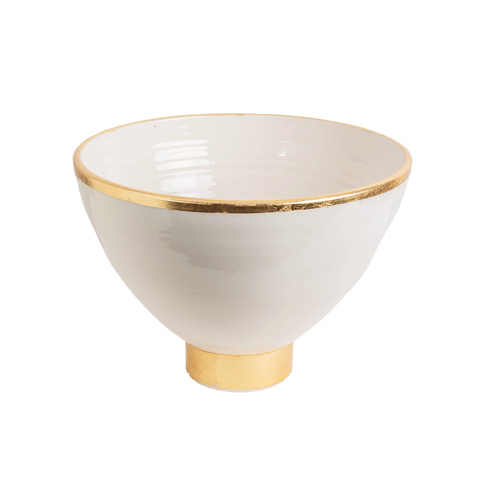 White Footed Bowl w/ Matte Gold - Small-ABIGAILS-ABIGAILS-260286-Decorative Objects-1-France and Son