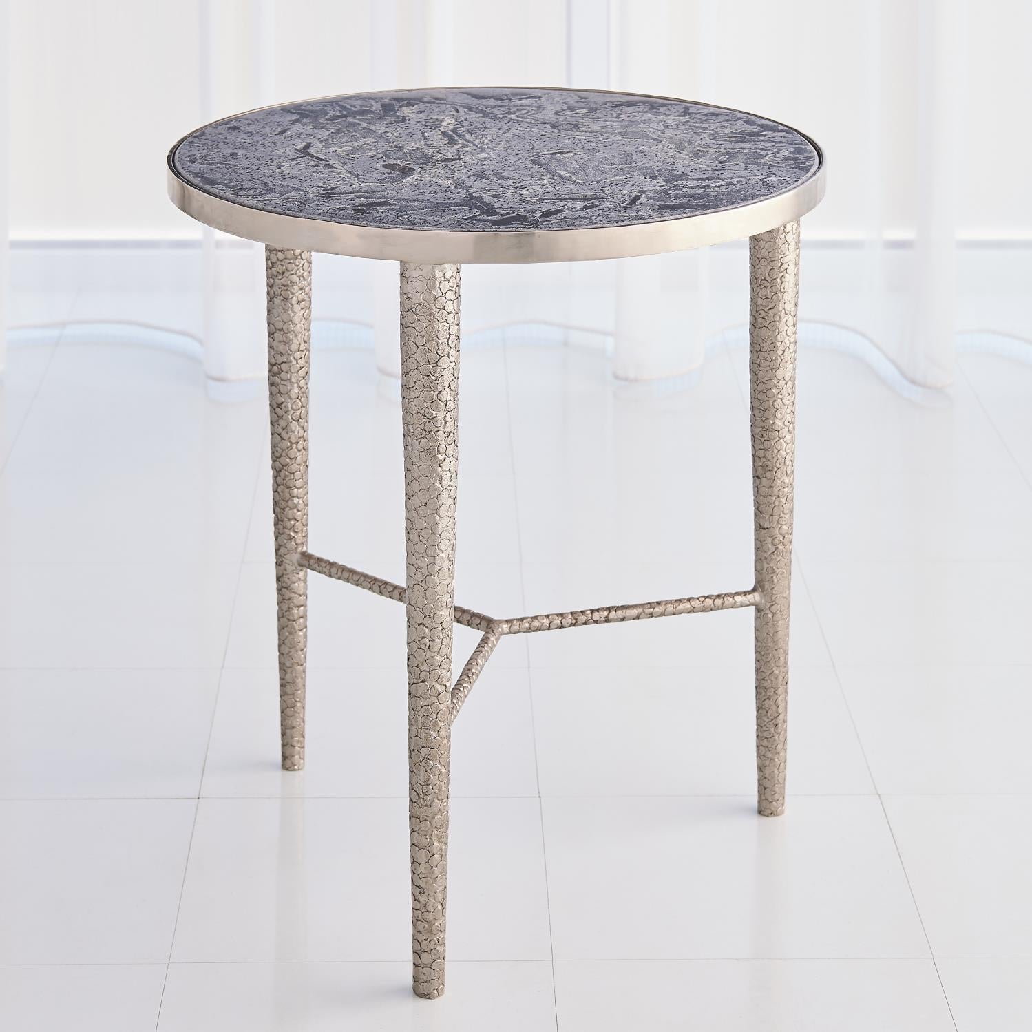 Hammered End Table-Global Views-GVSA-7.91139-Side TablesAntique Nickel w/Grey-1-France and Son