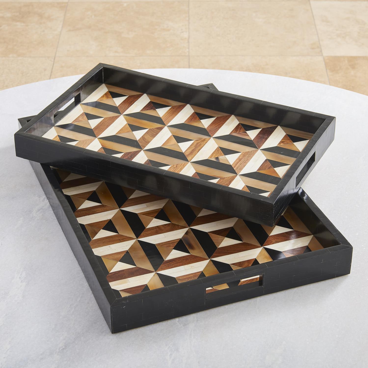 Triangle Marquetry Tray - Large-Global Views-GVSA-9.93002-Trays-2-France and Son