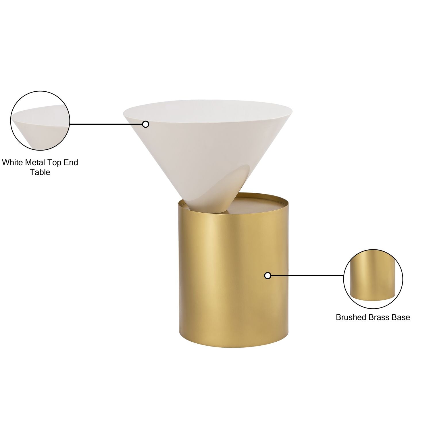 Damon Iron End Table — White / Brushed Brass