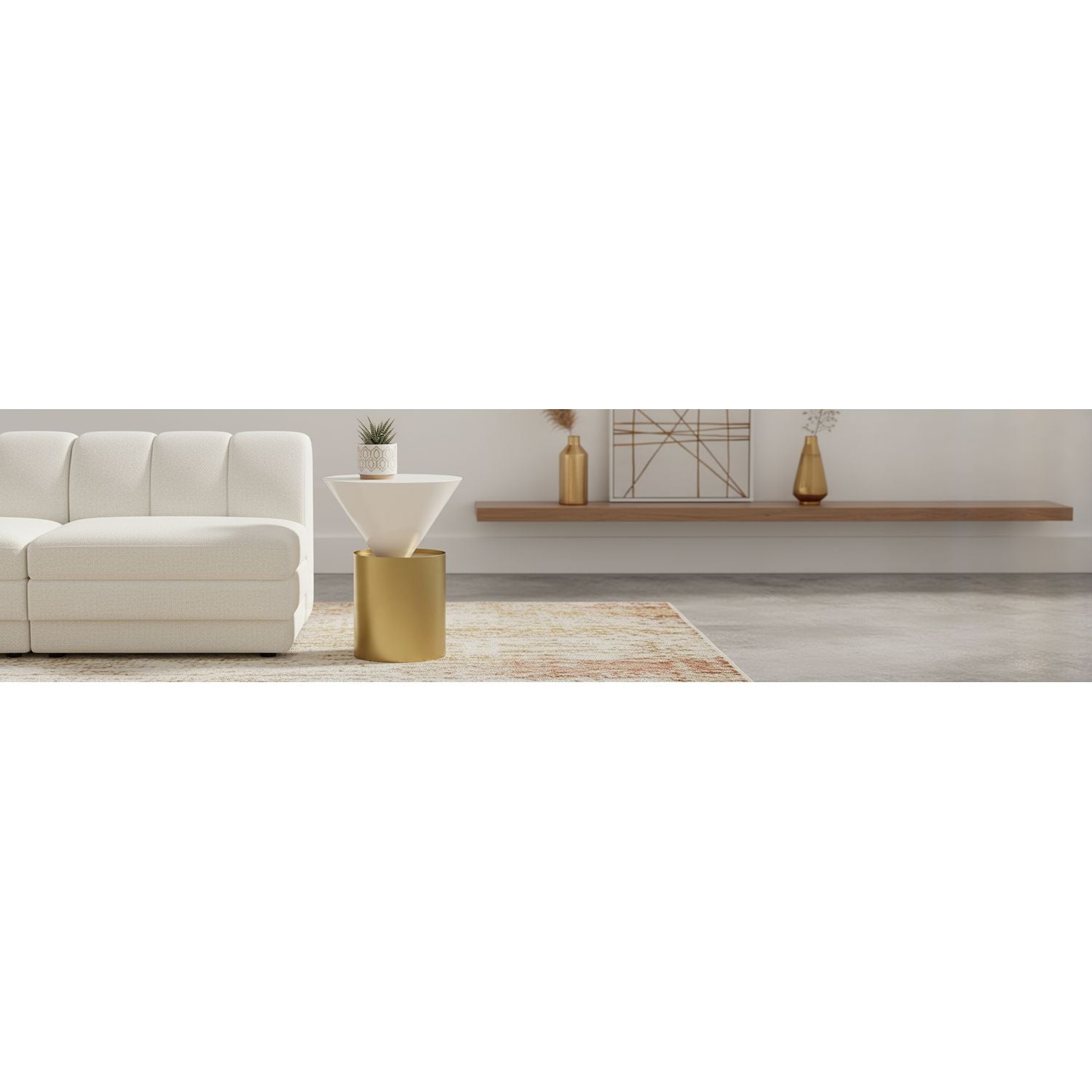 Damon Iron End Table — White / Brushed Brass