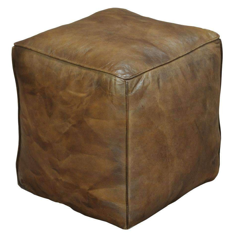Sunday Afternoon Leather Cube-SARREID-SARREID-26896-Stools & Ottomans-1-France and Son