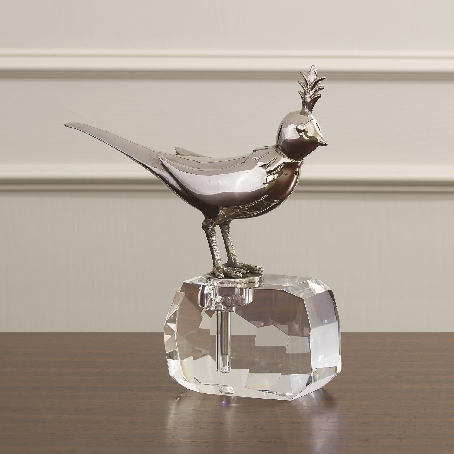 Bird on Crystal Rock-Global Views-GVSA-8.82522-Decorative ObjectsNickel-2-France and Son