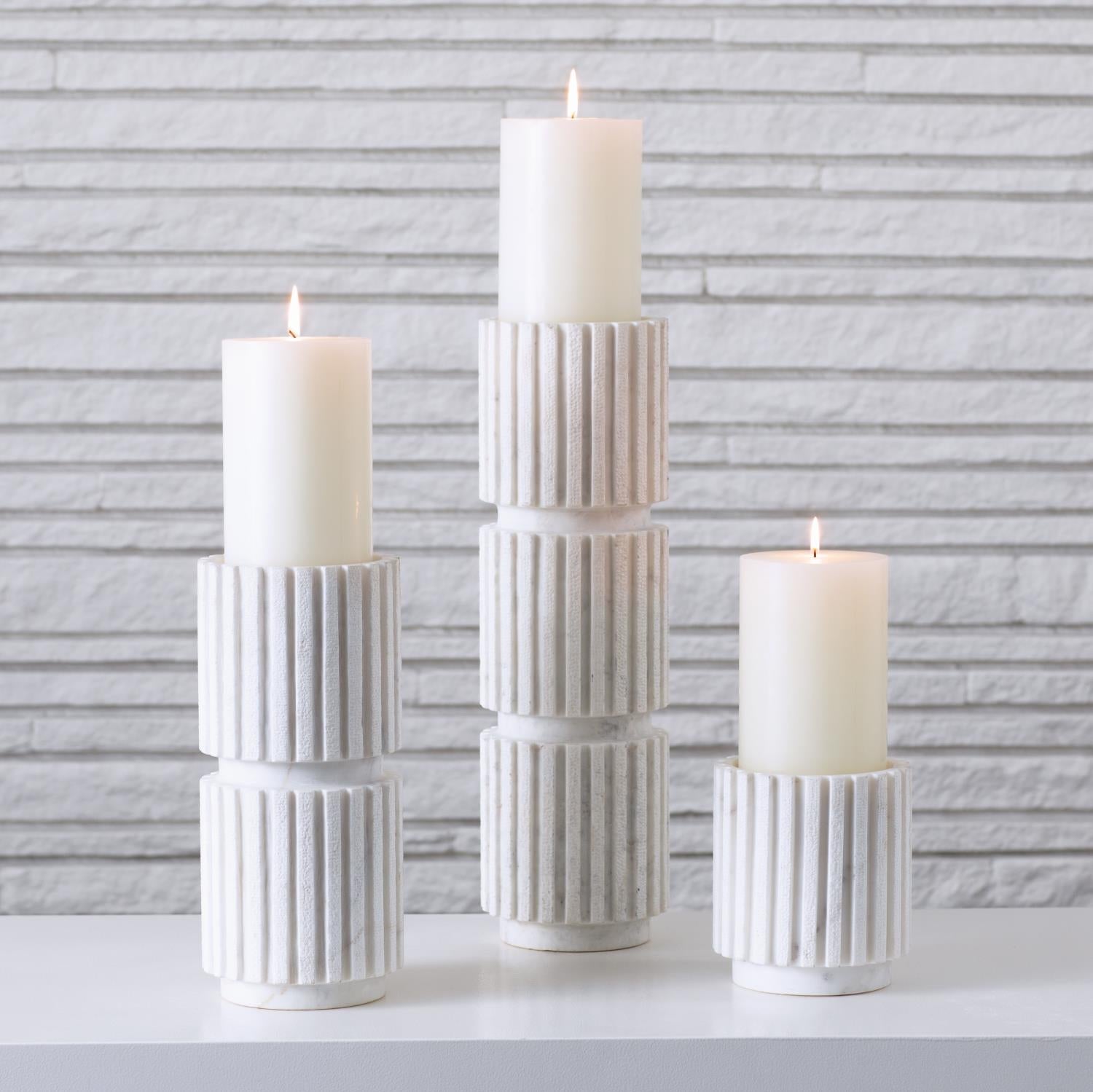 Channel Pillar Holder - White Marble-Global Views-GVSA-7.91126-Decor-2-France and Son