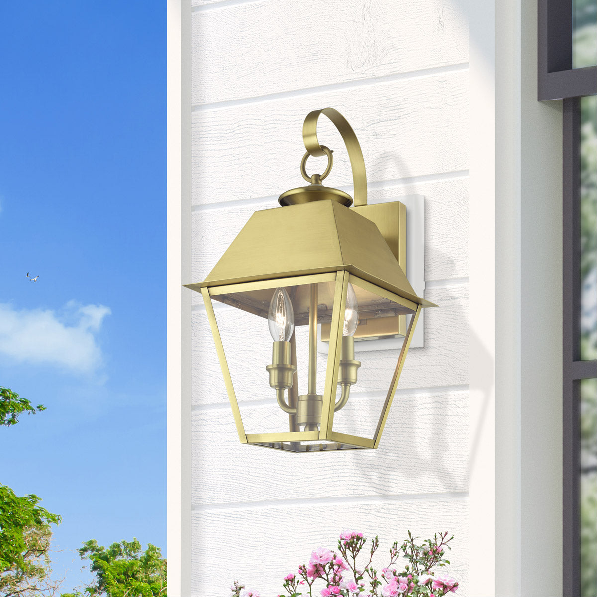 Wentworth 2 Light 17 inch Outdoor Wall Lantern-Livex Lighting-LIVEX-27215-08-Outdoor Post LanternsNatural Brass-2-France and Son