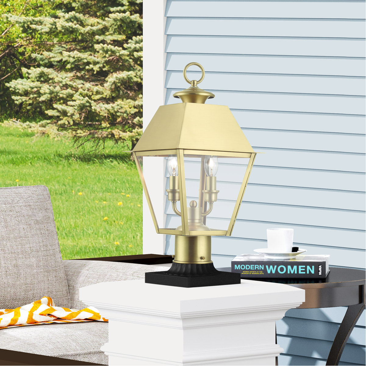 Wentworth 2 Light 18 inch Outdoor Post Lantern-Livex Lighting-LIVEX-27216-08-Outdoor Post LanternsNatural Brass-2-France and Son
