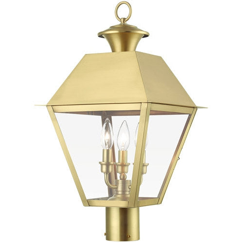 Wentworth 3 Light 22 inch Outdoor Post Top Lantern-Livex Lighting-LIVEX-27219-08-Outdoor Post LanternsNatural Brass-1-France and Son