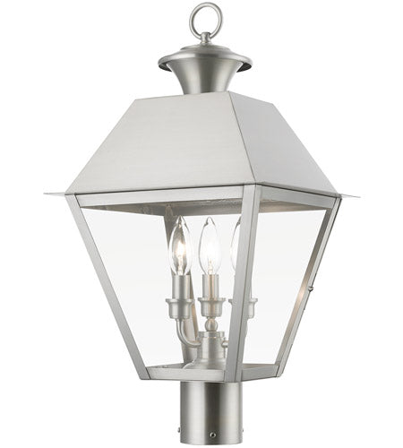 Wentworth 3 Light 22 inch Outdoor Post Top Lantern-Livex Lighting-LIVEX-27219-91-Outdoor Post LanternsBrushed Nickel-3-France and Son