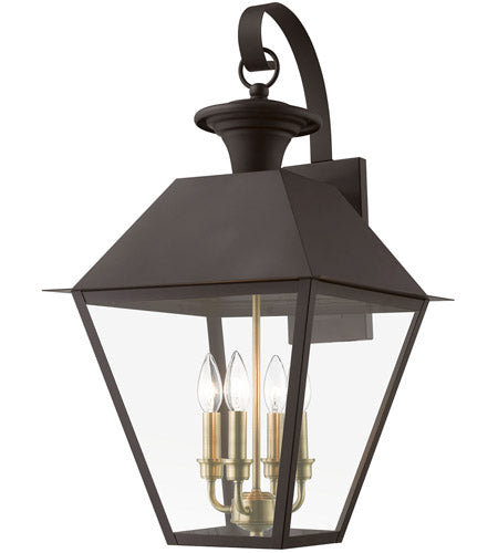 Wentworth 4 Light 28 inch Outdoor Wall Lantern-Livex Lighting-LIVEX-27222-07-Outdoor Post LanternsBronze with Antique Brass Finish Cluster-3-France and Son