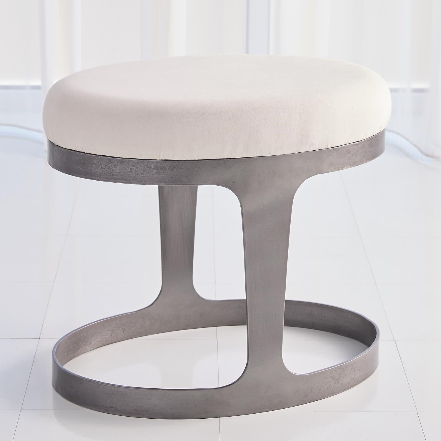 Oslo Stool - Muslin Cushion-Global Views-GVSA-7.91037-Stools & OttomansNatural Iron-1-France and Son