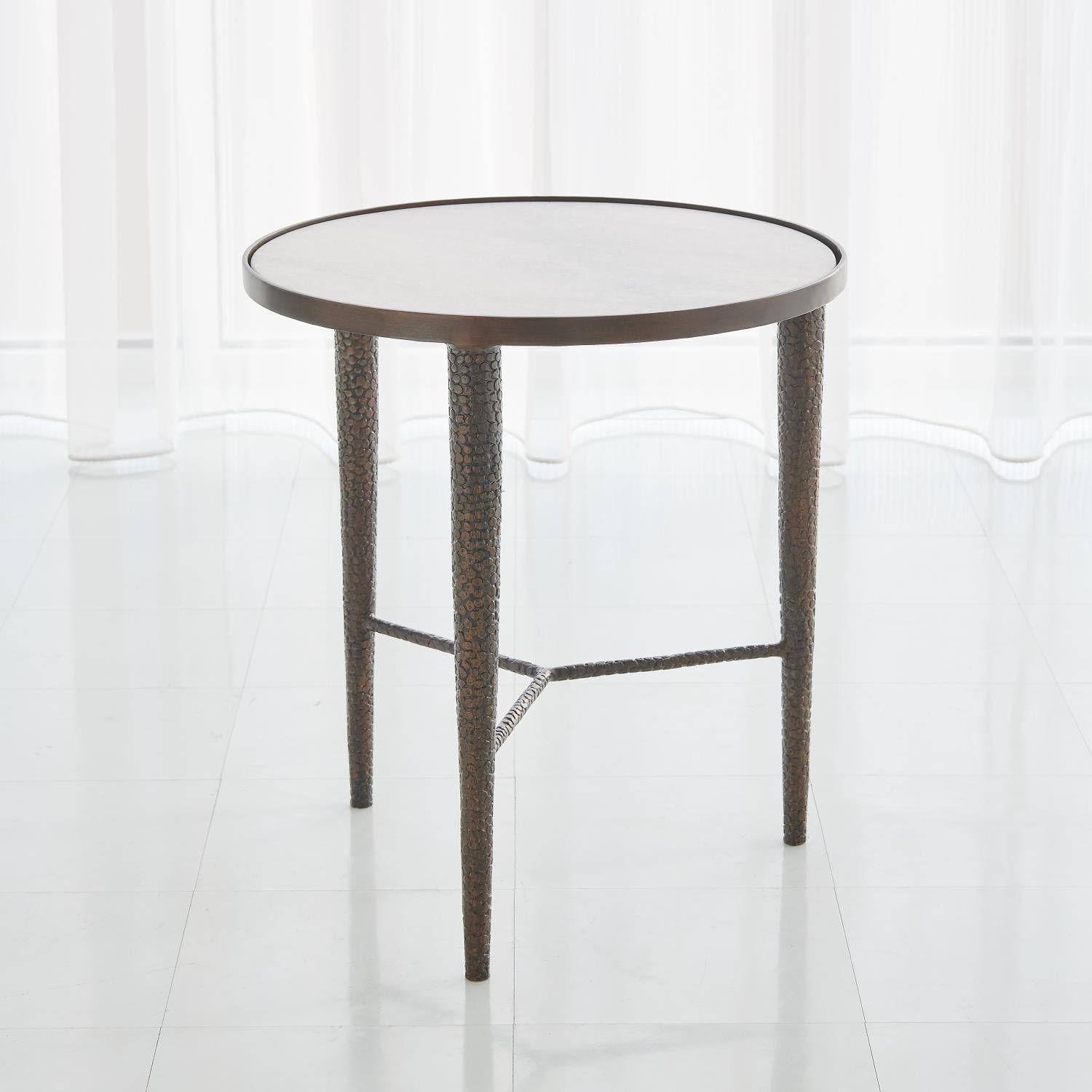 Hammered End Table-Global Views-GVSA-7.91145-Side TablesBronze w/White Marble-2-France and Son